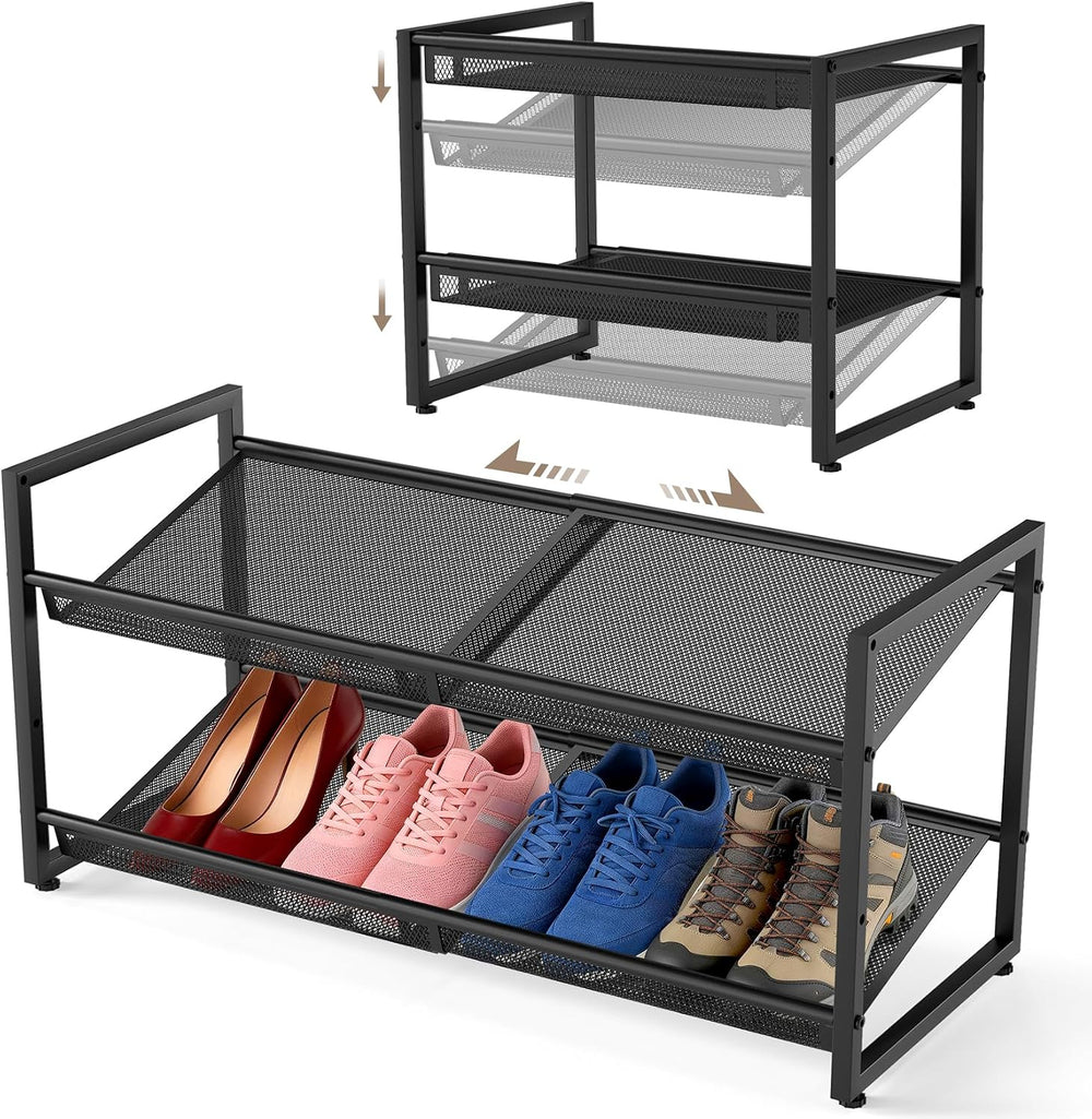 Expandable Shoe Rack, 2 Tier Closet Shoe Organizer for Entryway & Garage