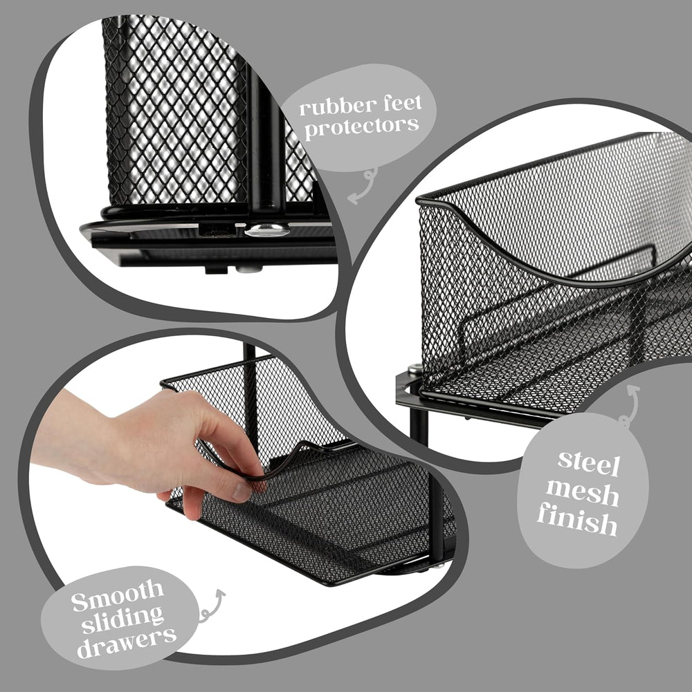 Sorbus Pull-Out Under Sink Organizer, Mesh Construction (Black, 1 Pack)