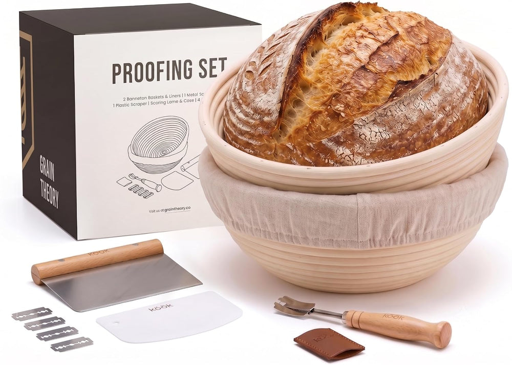 Kook Banneton Bread Proofing Set, Artisan Sourdough Bread Making Kit, 9 Inch ...