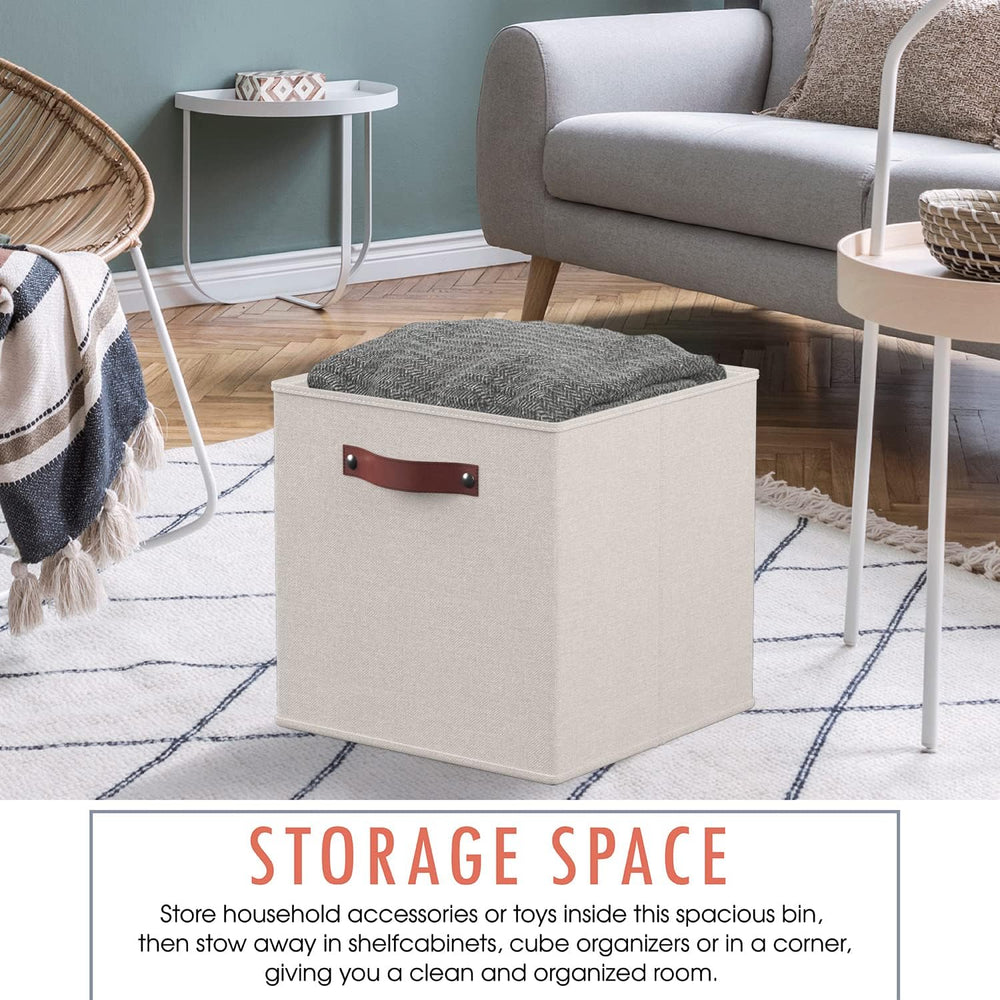 Ornavo Home 11x11 Foldable Fabric Storage Cube Bins, 6 Pack, Beige