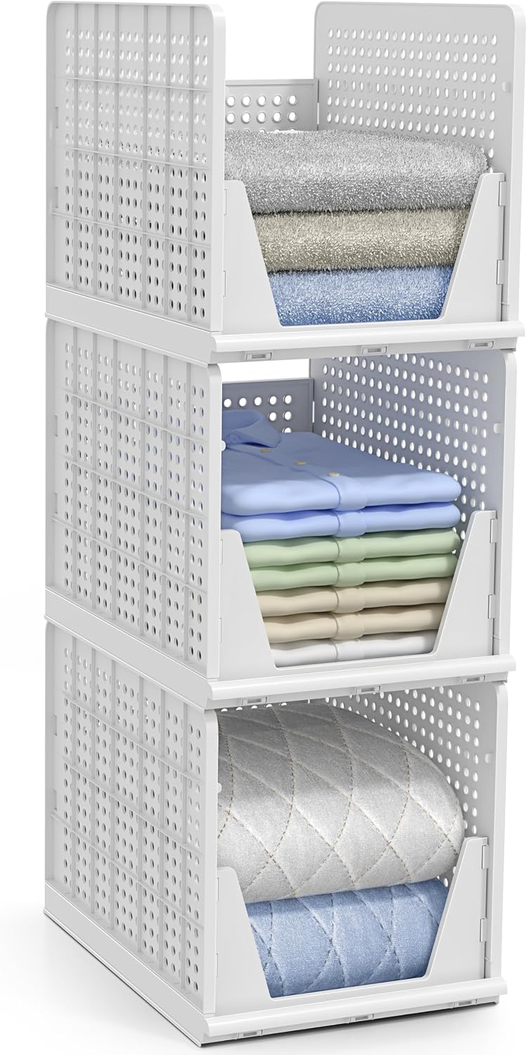 Sorbus Stackable Closet Organizer, Open-Front Shelf Bins (3 XL)