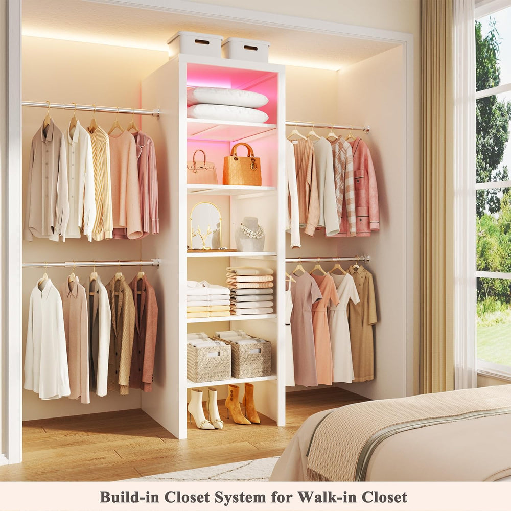 100'' Closet System with 4 Hanging Rods & LED Lights, 2-8 FT Wood...