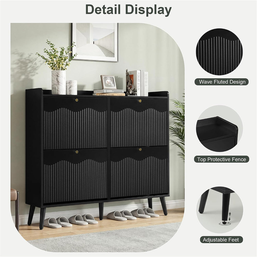 BERRYMERRY Black 47.2” Shoe Storage Cabinet with 4 Flip Drawers
