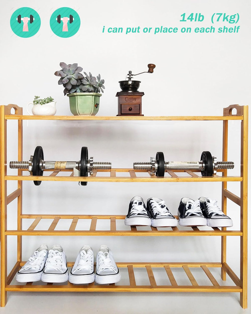 Bamboo Shoe Rack 4 Tier Shoe Organizer for Closet Entryway Shoe Shelf for Hom...