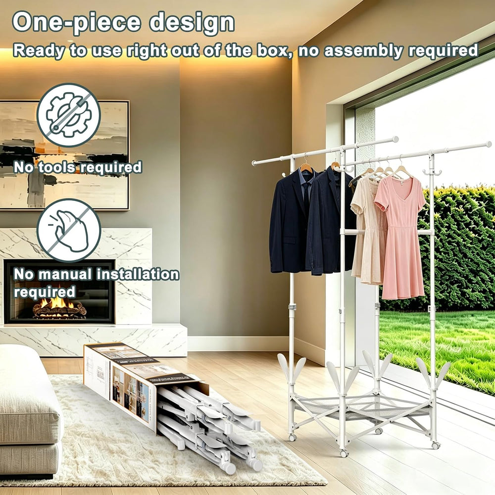 Portable Foldable Clothes Drying Rack - Adjustable Double Extendable Rods (33...