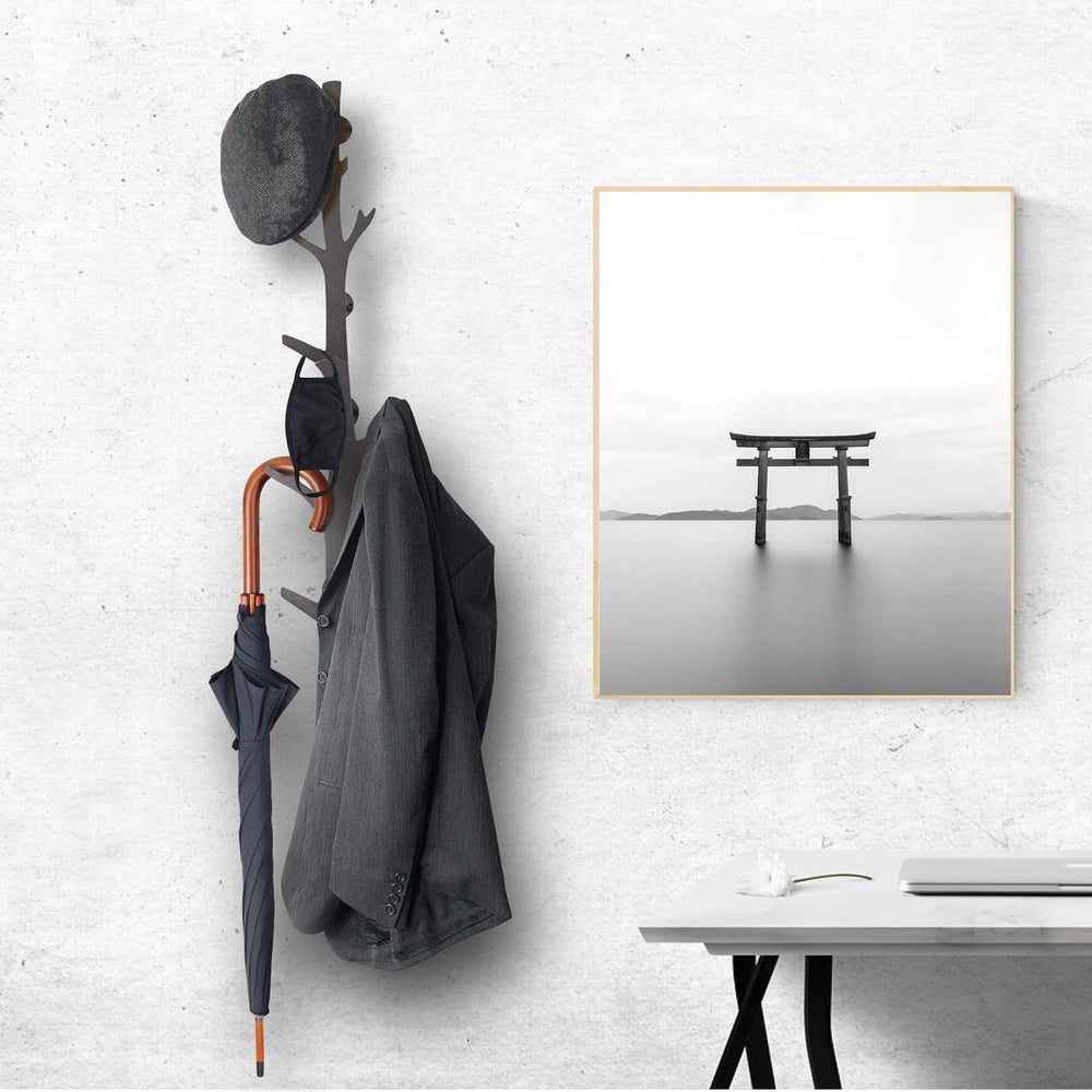 TERRA HOME Tree Branch Coat & Hat Rack Wall Mount with 8 Vertical Hooks f...