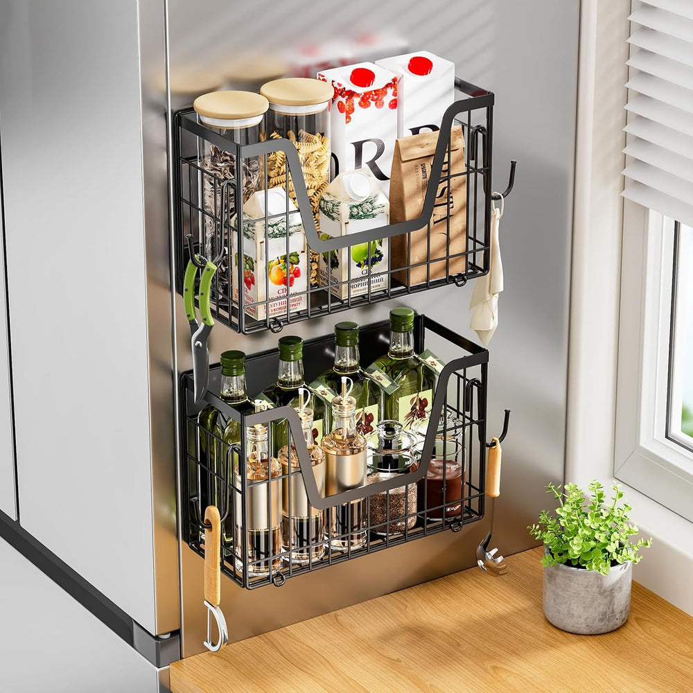 4-Pack Magnetic Fridge Shelf, Black Fruit Basket Potato Storage