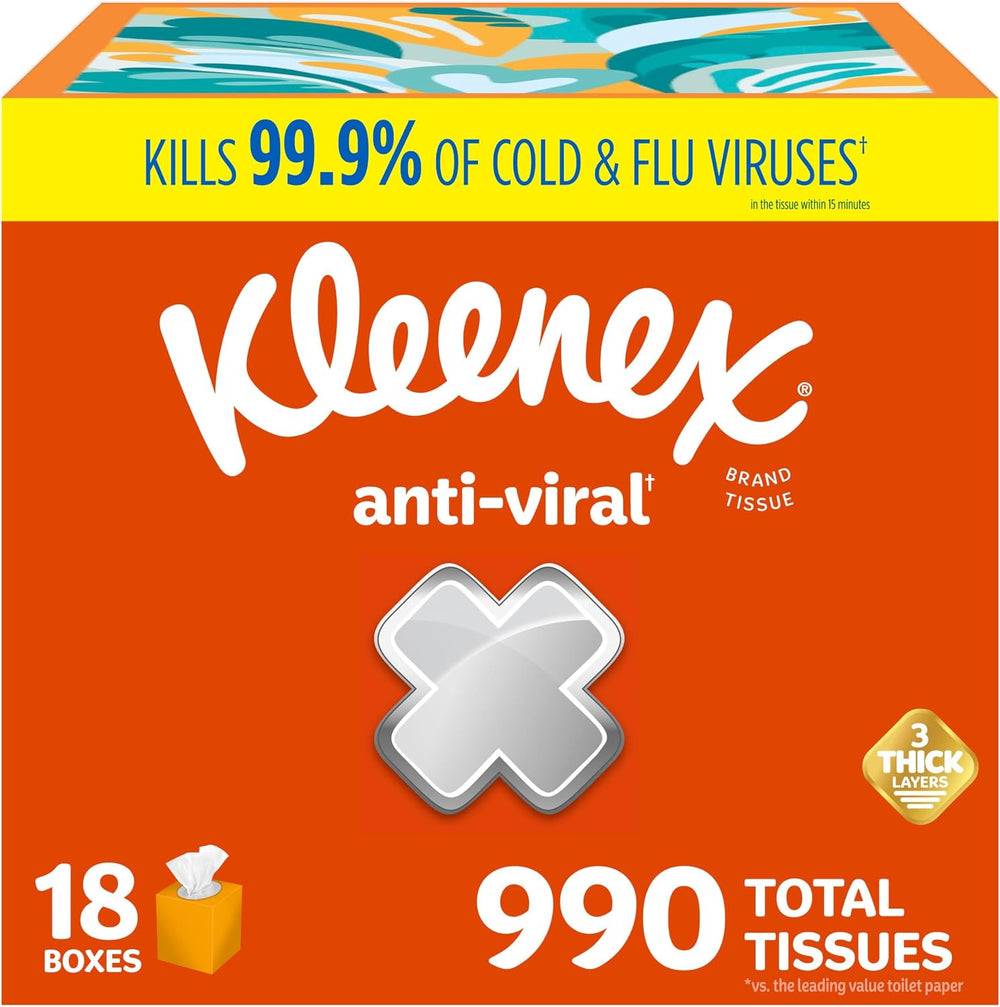 Kleenex Anti-Viral Facial Tissues, Classroom or Office Tissue, 18 Cube Boxes,...