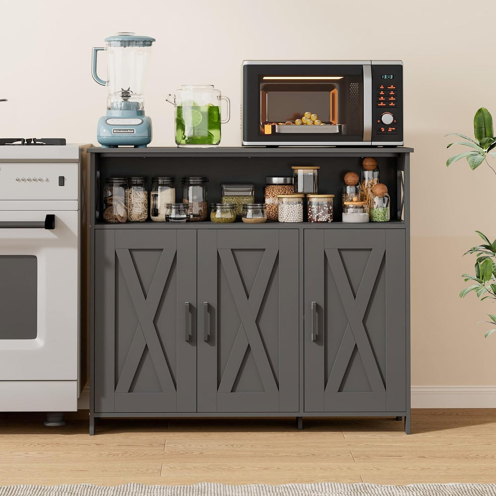 Farmhouse Coffee Bar Cabinet, Kitchen Storage Cabinet, Black
