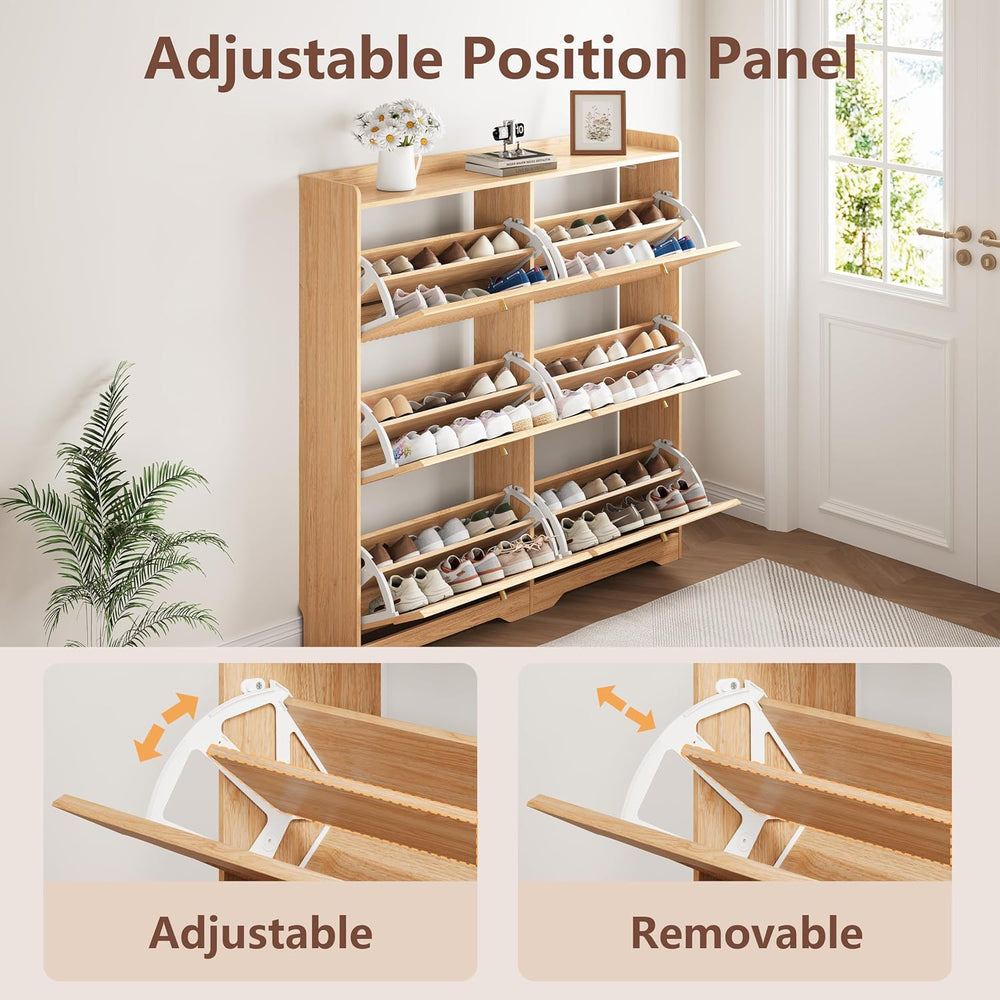 HUANLEGO Shoe Cabinet Storage for Entryway with 6 Flip Drawers, Oak
