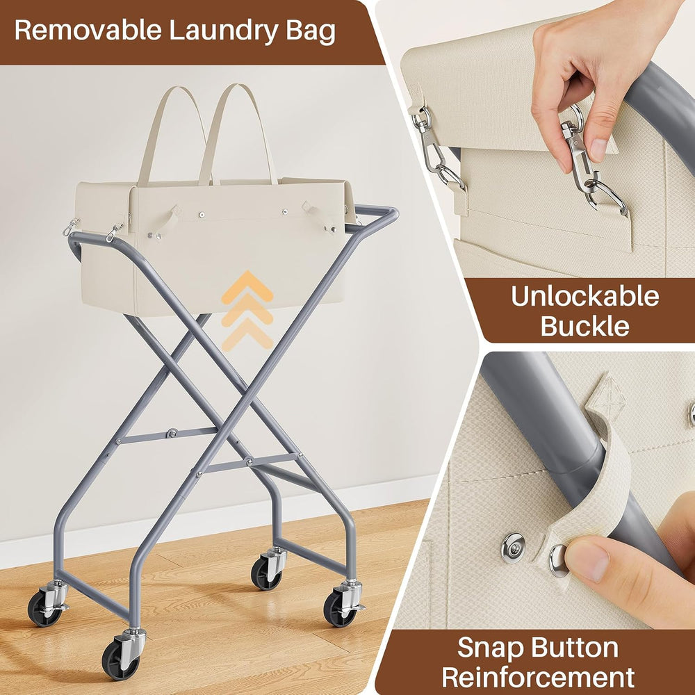 No-Bend Laundry Cart- Rolling Hamper with Locking Wheels & Handle, Foldab...
