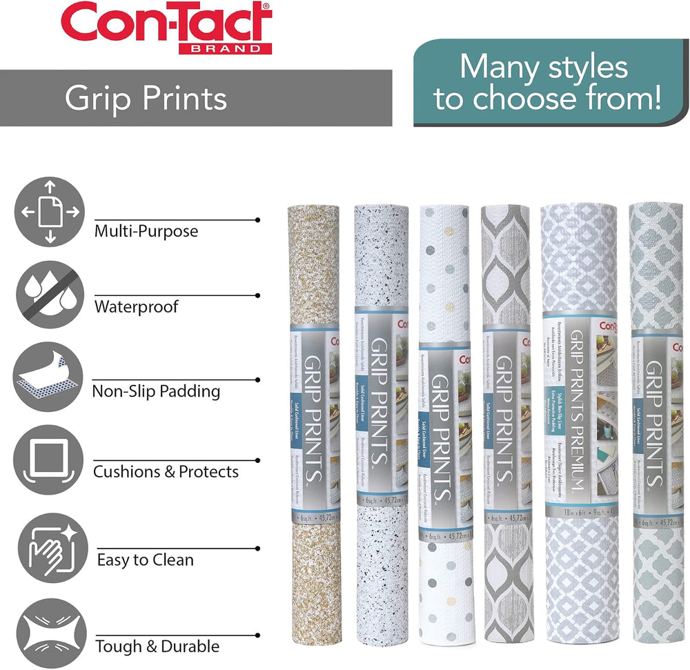 Con-Tact Brand Grip Prints Shelf Liner, Durable and Non-Adhesive Liners, Non-...