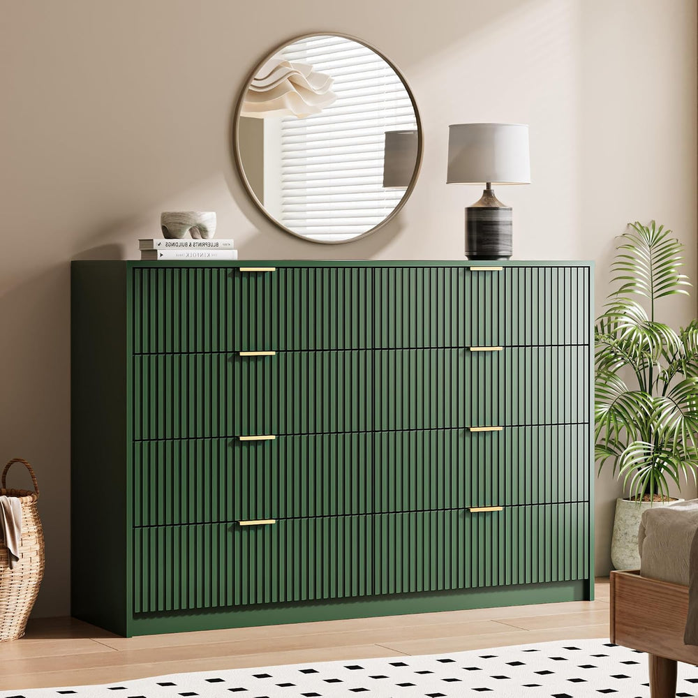 MAISONARIA Green Dresser for Bedroom, 8 Drawer Double Dresser, Modern Chest o...