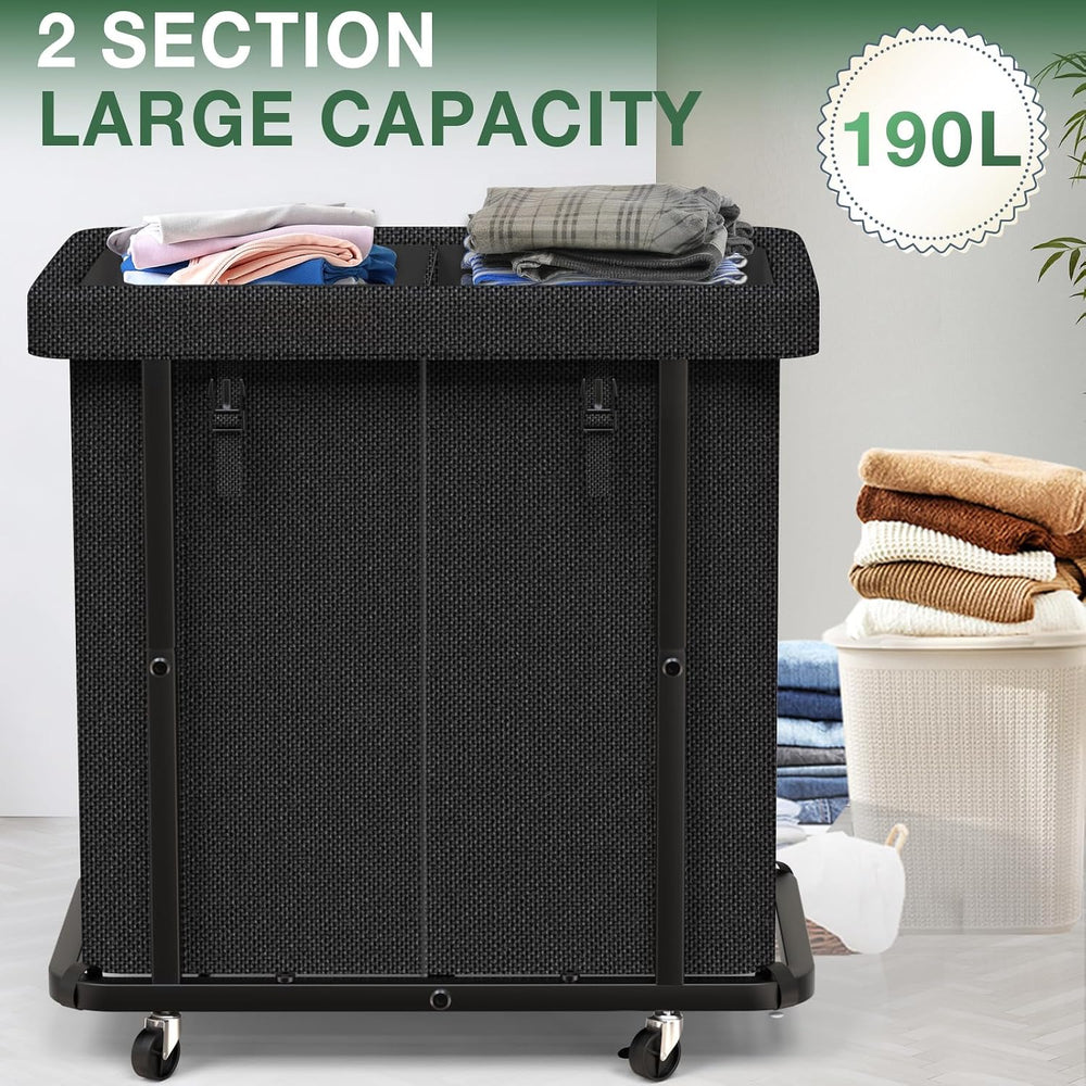Laundry Basket with Lid,190L Rolling Laundry Hamper with Wheels,Black