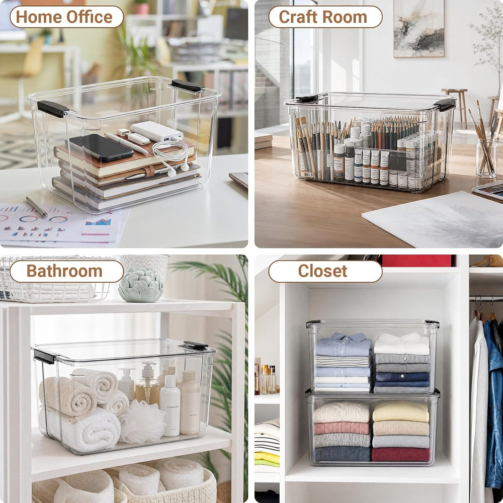 108Qt Stackable Storage Bins with Lids,Clear Latching Organizer Boxes,4Pack