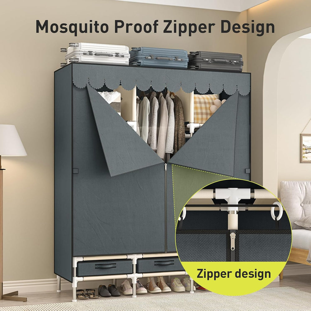 Portable Armoire Wardrobe Closet with 3 Drawers and 3 Hanging Rods,Cloth Clos...