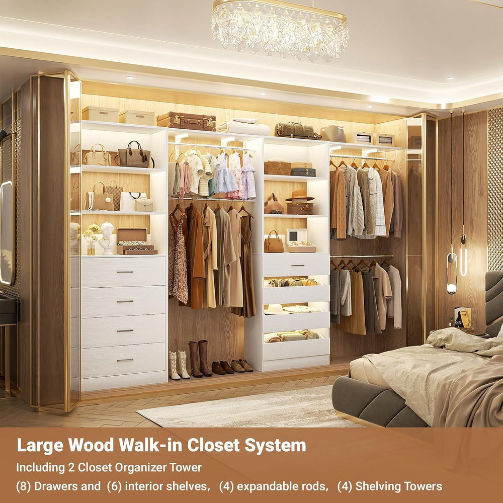 Aheaplus Closet System, Wood Closet Organizer System with 8 Drawers &4 Rods