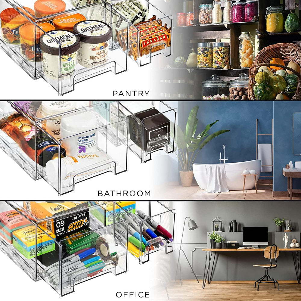 Sorbus Clear Stackable Storage Drawers with Handles (1 Large + 2 Small)
