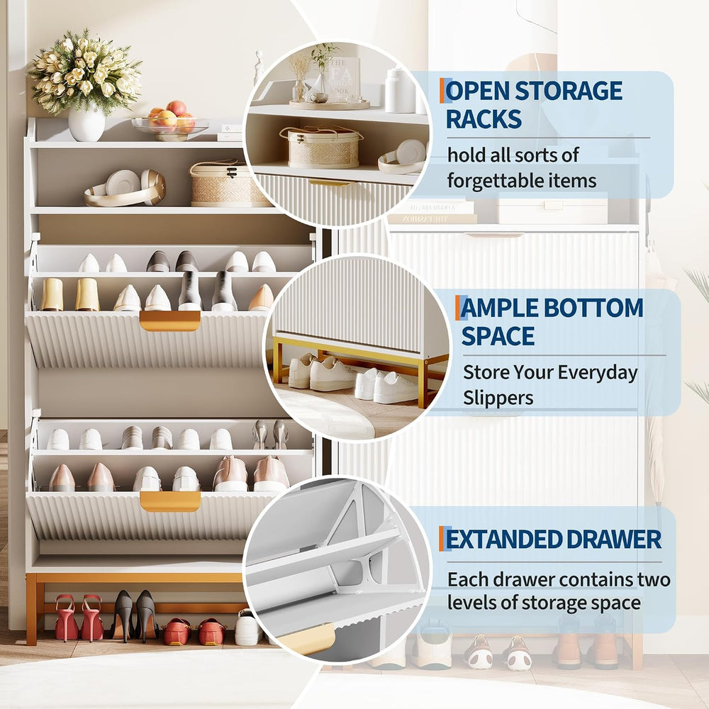 GarveeHome Fluted Shoe Cabinet Storage for Entryway, Wood Shoe Rack with 2 Fl...