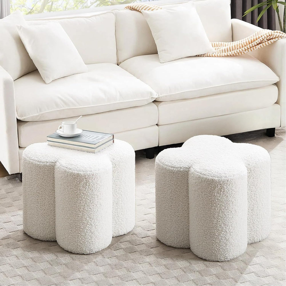 Zesthouse Flower Pouf Ottomans Foot Rest Set of 2, Boucle Poofy Ottomans