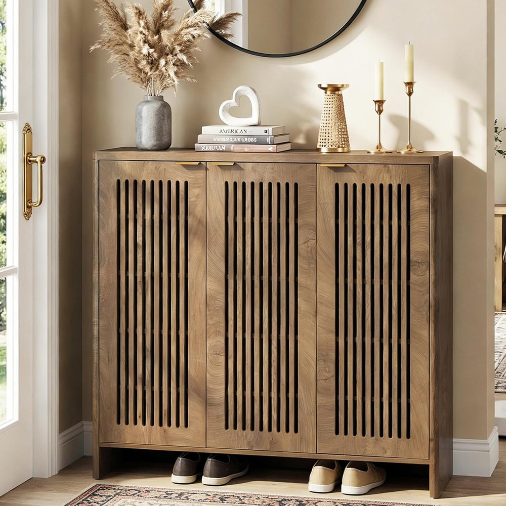 Tribesigns 5-Tier Shoe Cabinet with 3 Doors, Wooden 30 Pairs Shoe Storage Cab...