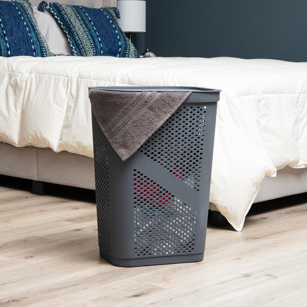 Mind Reader 60L Slim Laundry Hamper, Clothes Basket, Lid, Ventilated, Plastic...