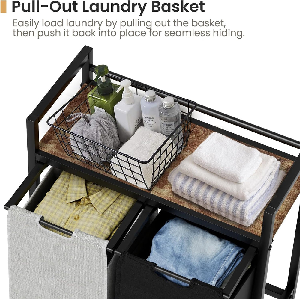 SwaaVee Laundry Sorter, Laundry Hamper with Wooden Top Shelf, 2×14.5Gal(110L)...