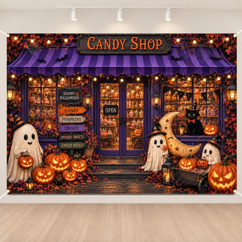 Fabric 8x6ft Halloween Candy Shop Photography Backdrop, Photo Booth Decor