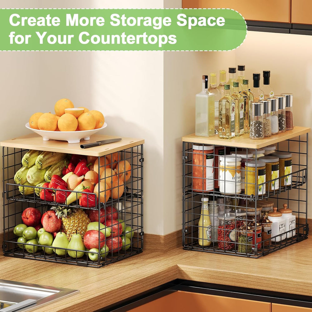 4 Pack Stackable Wire Baskets for Pantry Organizers and Storage, Pantry Baske...