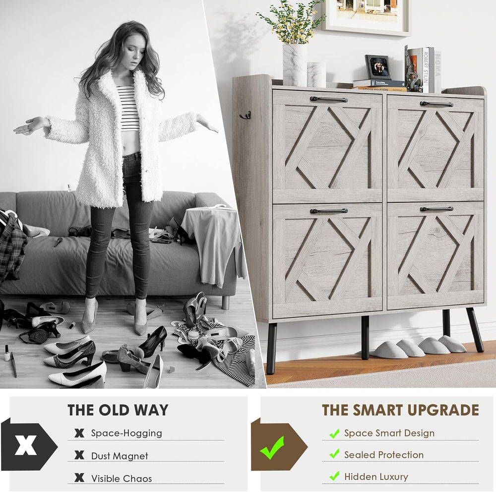 Nicetree Shoe Cabinet with 4 Flip Drawers, Freestanding Shoe Organizer Cabine...