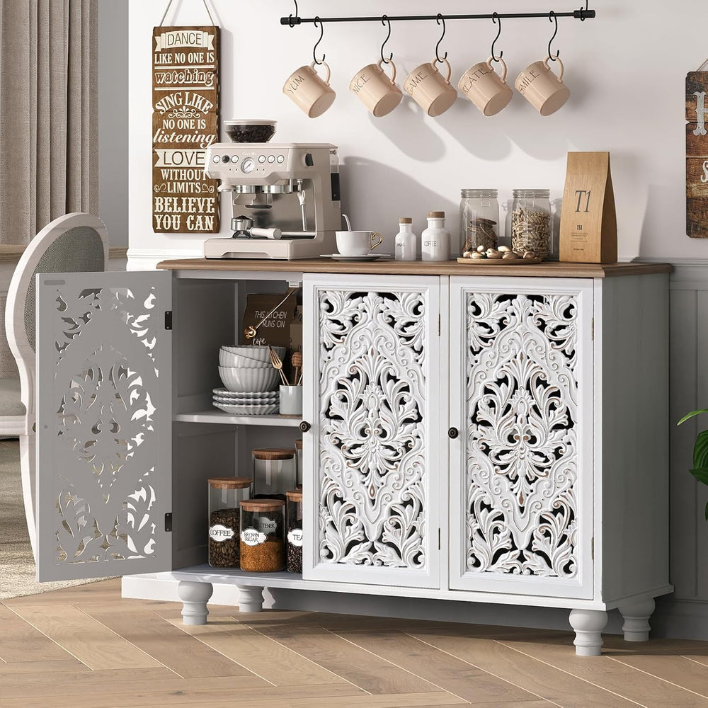 JOINICE 42.5" Accent Storage Cabinet with 3 Doors for Living Room,White