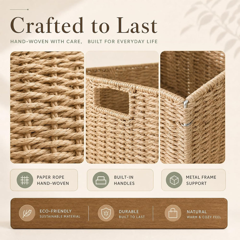 13x13x13 Inch Wicker Storage Basket Set of 2, FAAYUCK Handwoven Storage Cube ...
