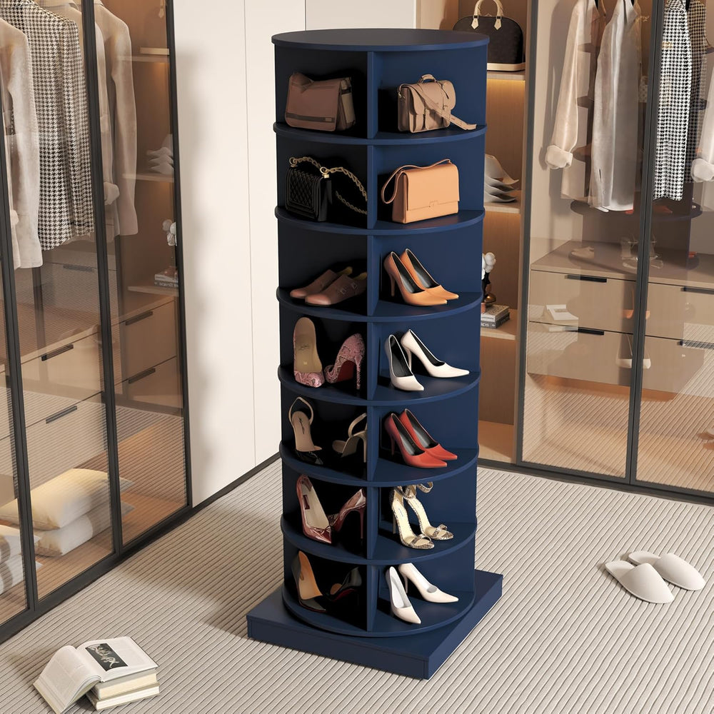 Rotating Shoe Rack Tower, Wooden Spinning Shoe Organizer, Free Standing 360° ...