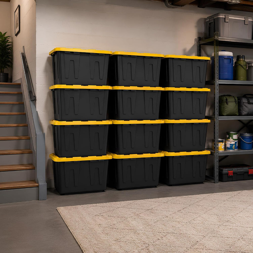 12-Pack Heavy Duty Storage Totes with Lids, 27 Gallon - Stackable Plastic Sto...