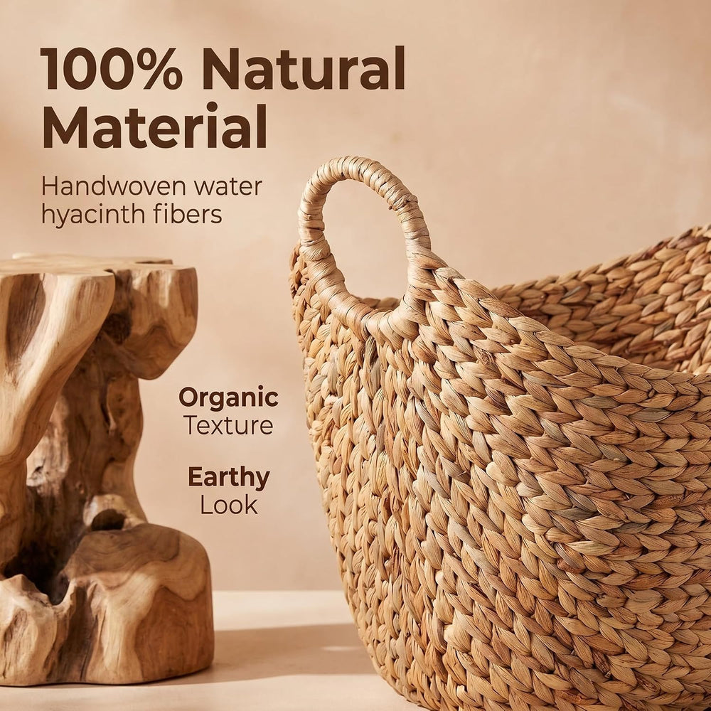 Extra Large Water Hyacinth Storage Basket with Handles, Natural Bin