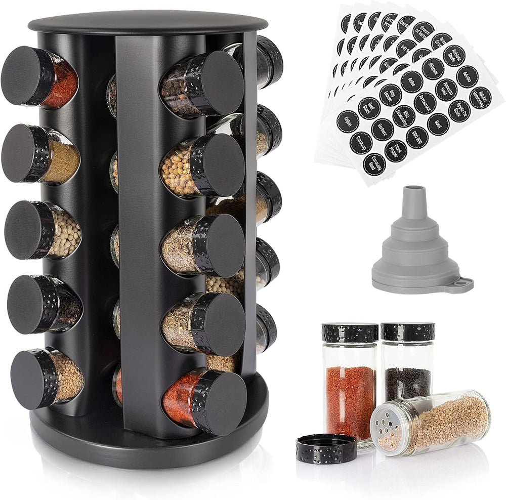 Tianifa Black Countertop Rotating Spice Rack, Round Empty 20-Jars Revolving S...