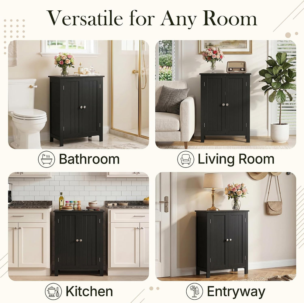 ZENY Bathroom Floor Storage Cabinet with Double Door + Adjustable Shelf, Wood...
