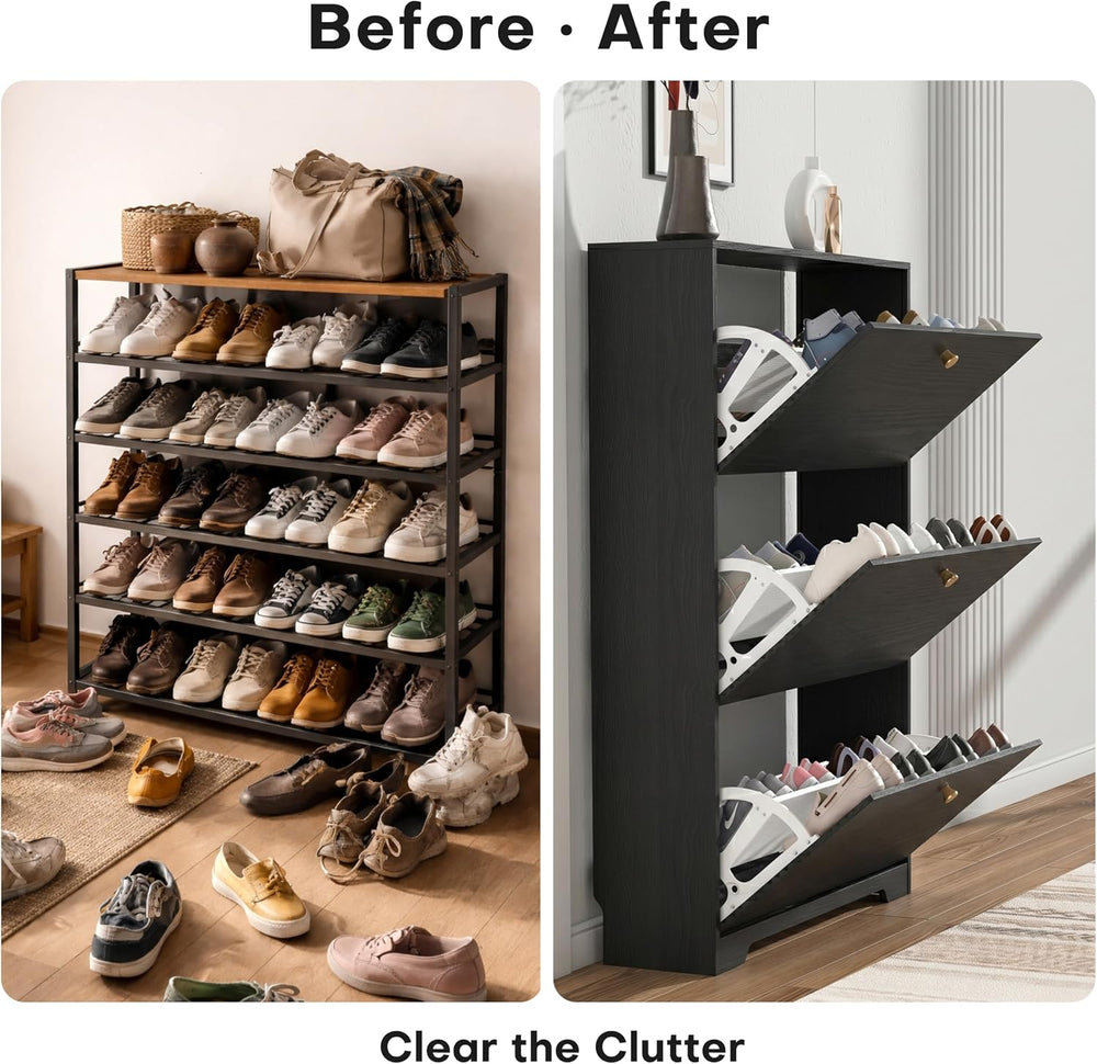 Nicetree Shoe Cabinet with 3 Flip Drawers, Entryway Shoes Organizer, Black