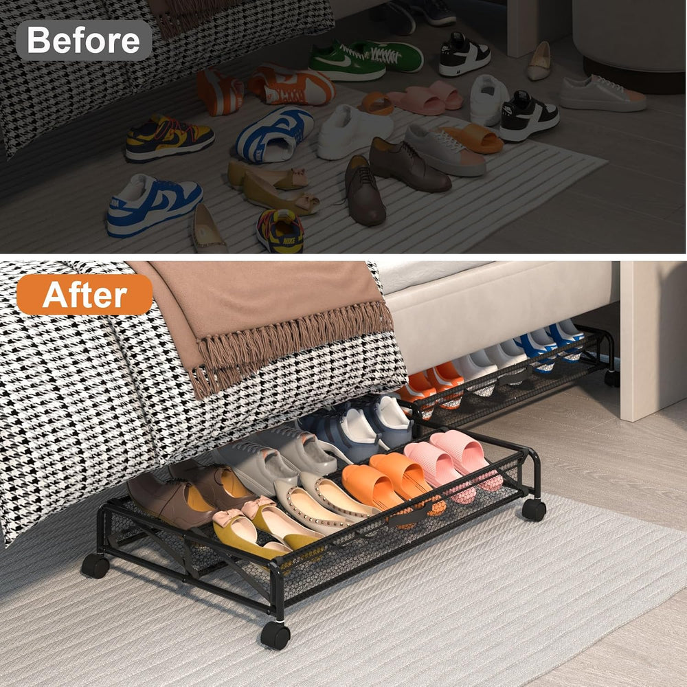 Under Bed Shoes Storage, 2 Pack Rolling Under-bed Storage Containers
