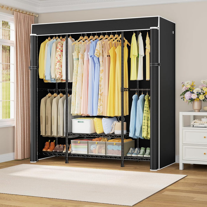 ULIFHOME E3C Heavy Duty Portable Closet Wardrobe with Black Fabric Cover