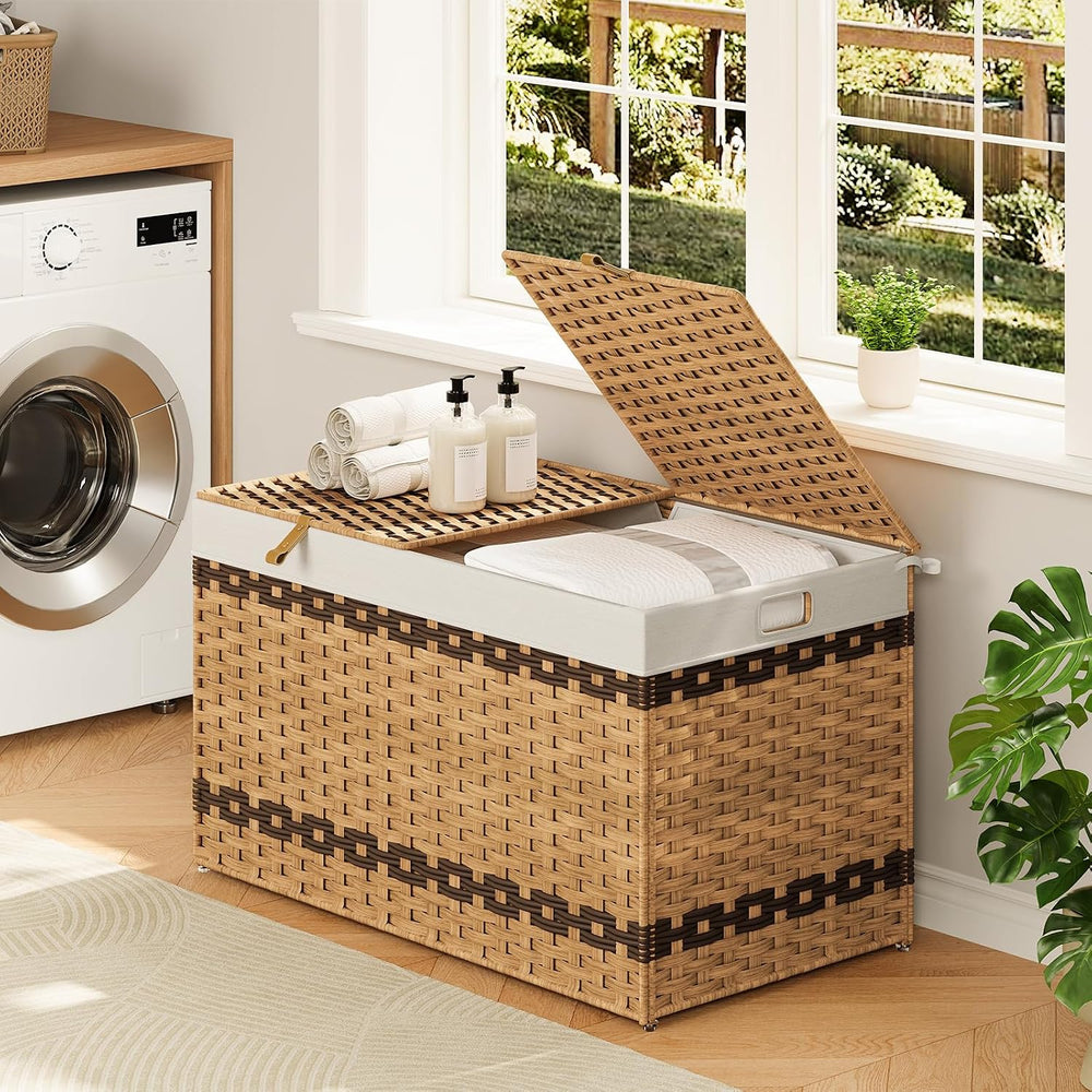 HOOBRO Storage Basket with Lid, 42.3 Gallon (160L) Wicker Storage Basket with...