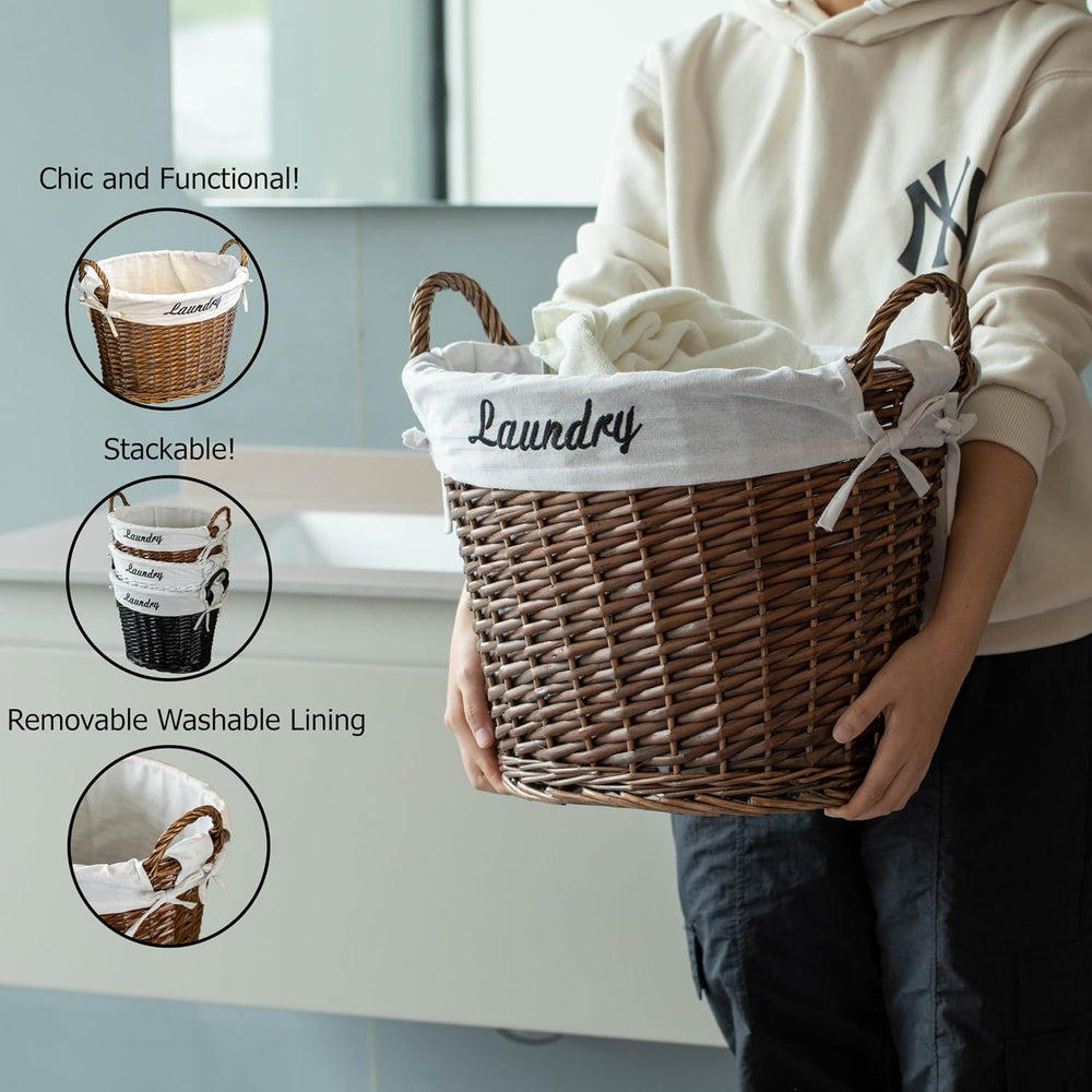 Handwoven Laundry Basket with Liner & Handles - Boho Decorative Storage H...