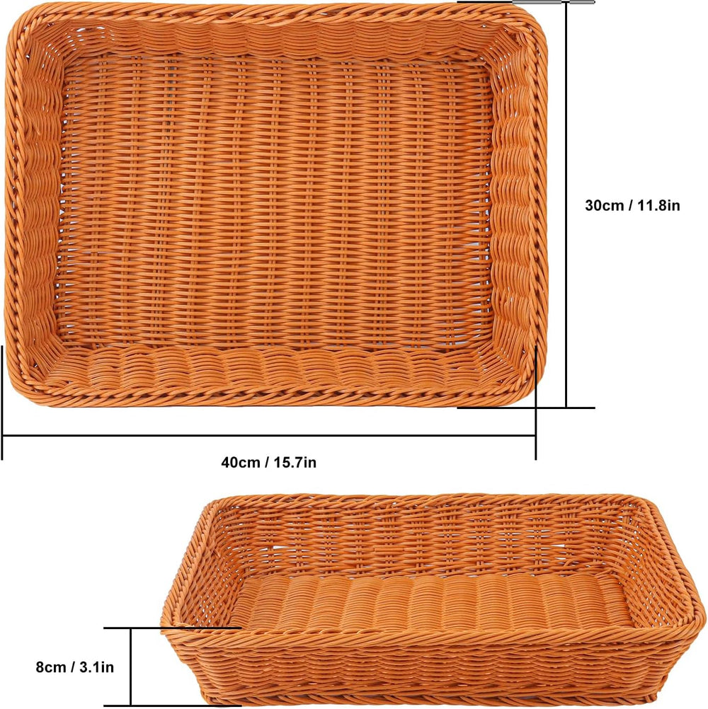 5 Pack 16 Inch Brown Wicker Bread Basket, Handmade Woven Organizer, Rectangul...