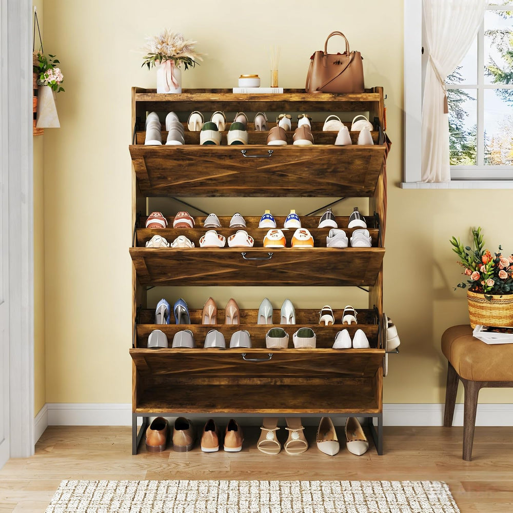 HUAHUU Shoe Cabinet with 3 Flip Drawers, Narrow Shoe Rack Cabinet, Freestandi...