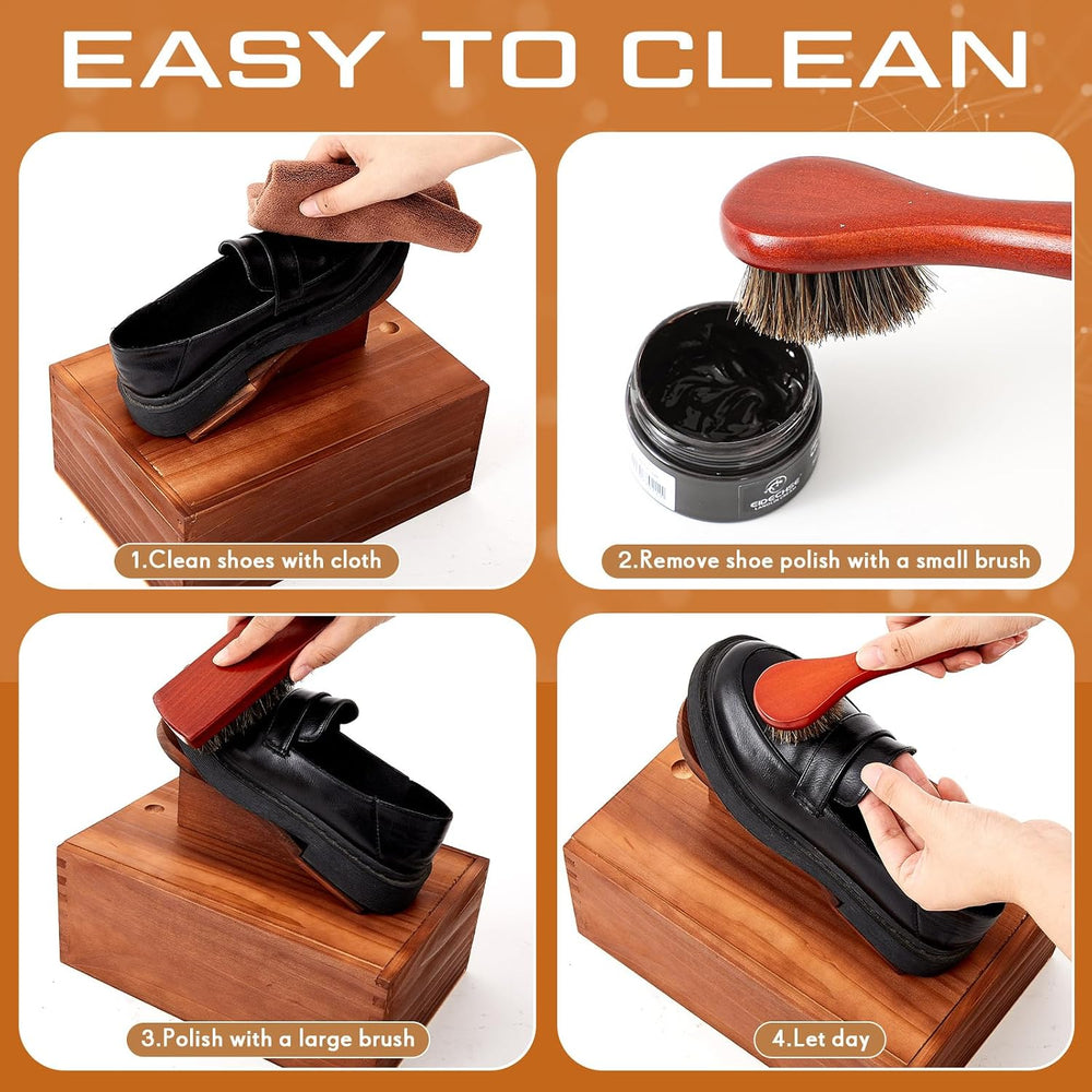 9 Pcs Shoe Shine Valet Box Including 1 Wooden Storage Box, 3 Colors Shoe Crea...