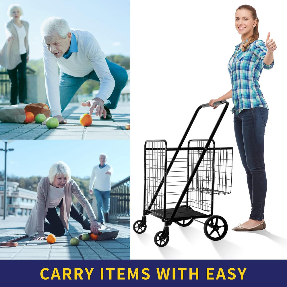BIEAMA Folding Shopping Cart, 450 Lb Capacity Grocery Cart, Extra Large