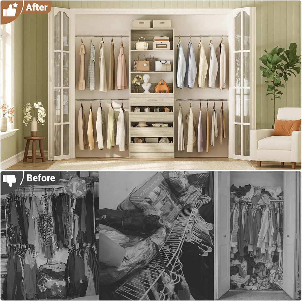 Aheaplus Closet System, Closet Organizer System with 4 Wooden Drawers, 4-9Ft ...