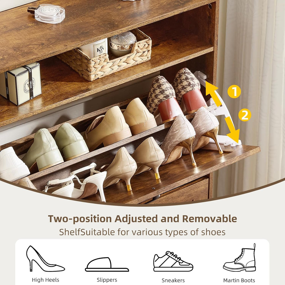 Joaxswe Narrow Shoe Cabinet with 2 Flip Drawers for Entryway,Rustic Brown