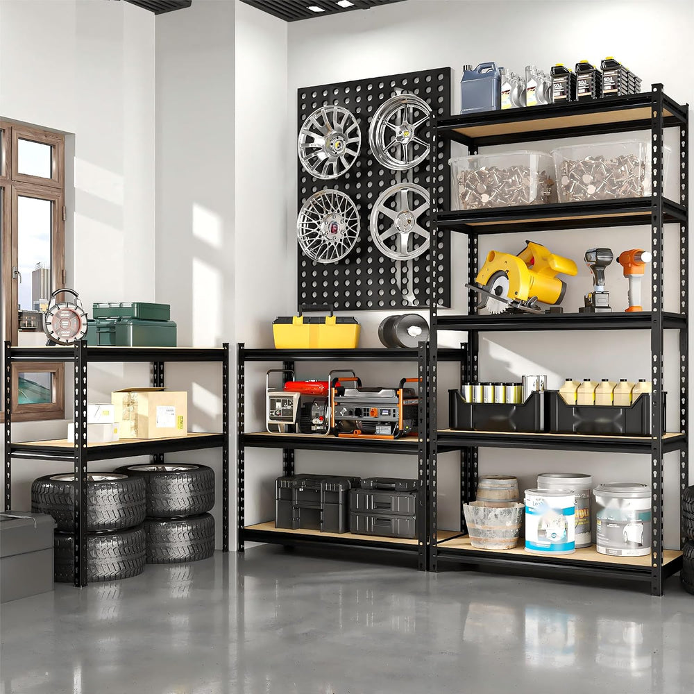 36.12"W: Father&I 5-Shelf-Storage-Rack Industrial Metal+Wood Garage/...