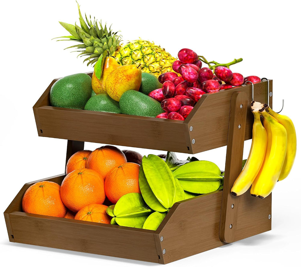 Gmtsl Bamboo Fruit Basket for Kitchen, Fruit Holder for Kitchen Countertop